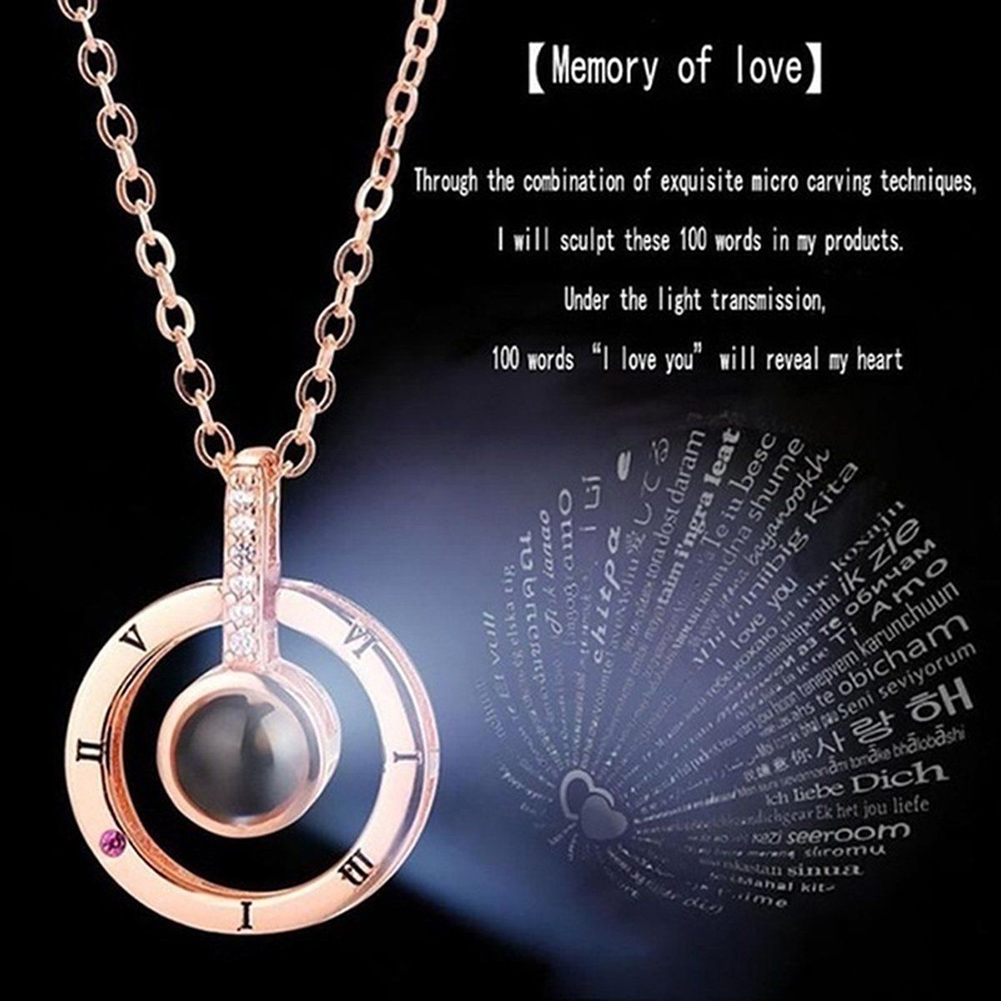 Jiaroswwei I Love You 100 Languages Light Projection Round/Heart Pendant Necklace Jewelry